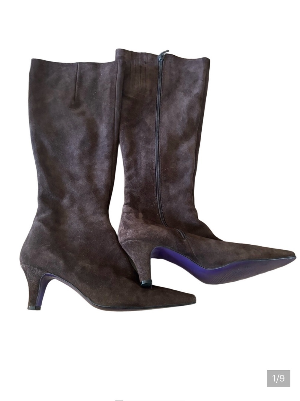 Boden Dark Brown Kitten Heeled Knee Boots with Purple Sole
Size 8/8.5 eu 39